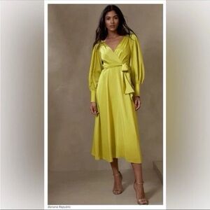 Banana Republic CELESTIAL BLOUSON-SLEEVE DRESS - Citron